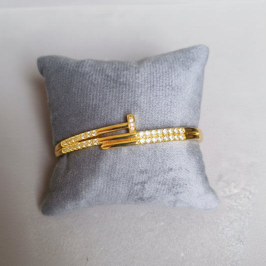 Gold Plated Crystal Lock Bracelet for Women | Anti Tarnish Adjustable Cuff Bracelet | Minimal Daily Wear Party Wear Jewellery