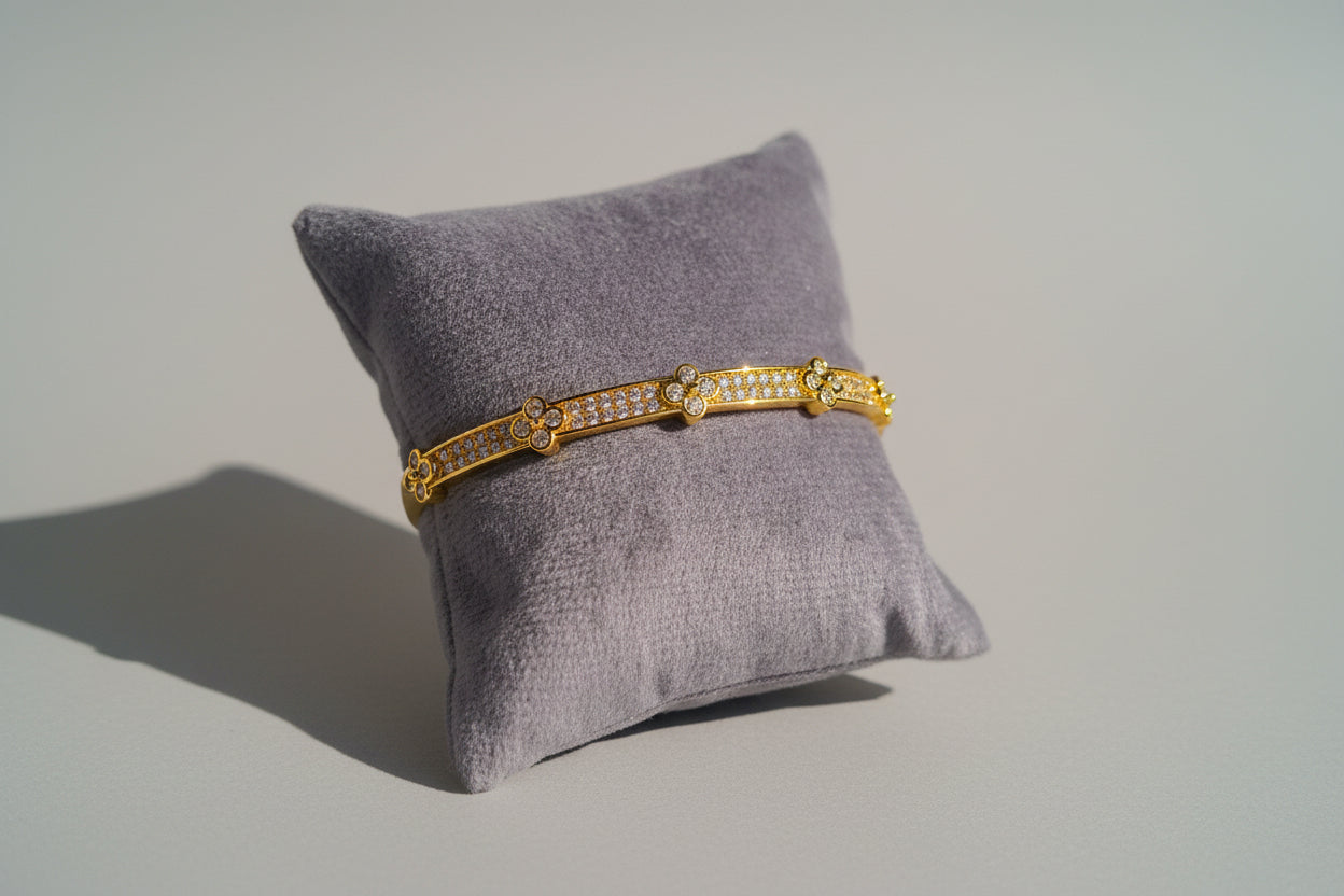 Gold Plated Floral Crystal Bracelet for Women | Anti Tarnish Double Line Adjustable Bracelet | Minimal Daily Wear Party Wear Jewellery