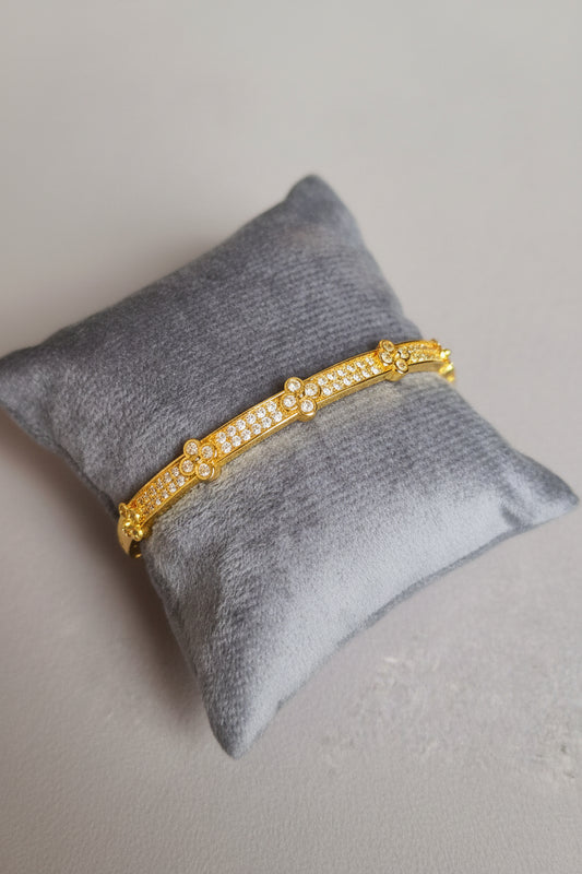 Gold Plated Floral Crystal Bracelet for Women | Anti Tarnish Double Line Adjustable Bracelet | Minimal Daily Wear Party Wear Jewellery