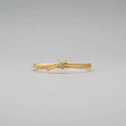 Gold Plated Knot Cuff Bracelet for Women | Crystal Studded Open Bangle | Anti Tarnish Adjustable Minimal Bracelet for Daily & Party Wear