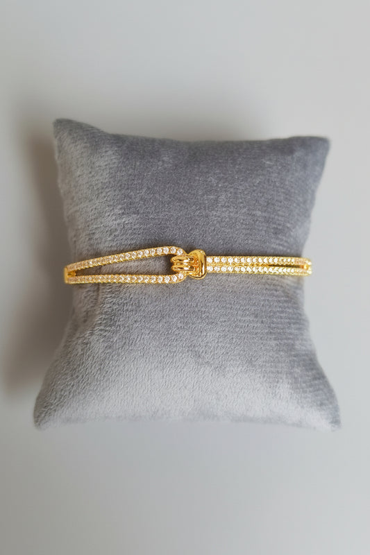 Luxury Gold Plated Double Line Buckle Bracelet for Women | Adjustable Crystal Tennis Bracelet | Anti Tarnish Minimal Daily Wear Jewellery