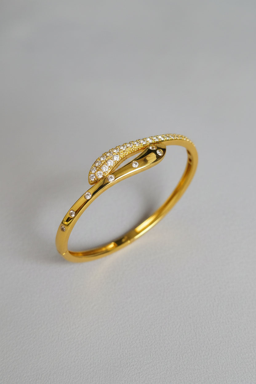 Crossover Leaf Design Gold Plated AD Bracelet for Women | Anti Tarnish American Diamond Designer Cuff Bracelet | Elegant Party Wear Kada