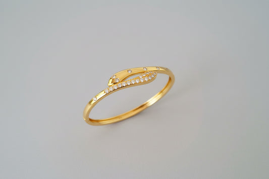 Crossover Leaf Design Gold Plated AD Bracelet for Women | Anti Tarnish American Diamond Designer Cuff Bracelet | Elegant Party Wear Kada