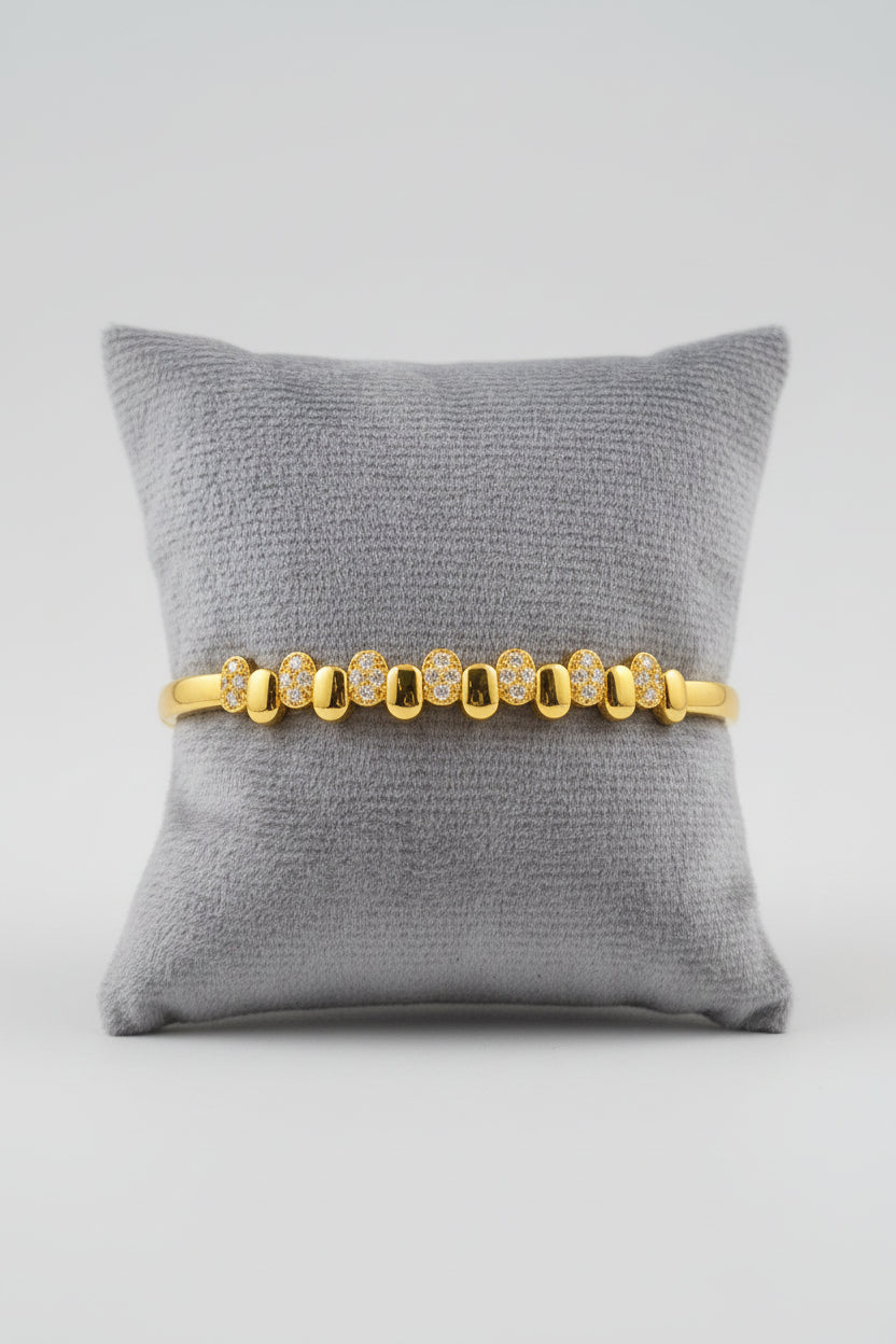 Beaded Pavé Gold Plated AD Bracelet for Women | Anti Tarnish American Diamond Designer Cuff Bracelet | Party Wear Kada