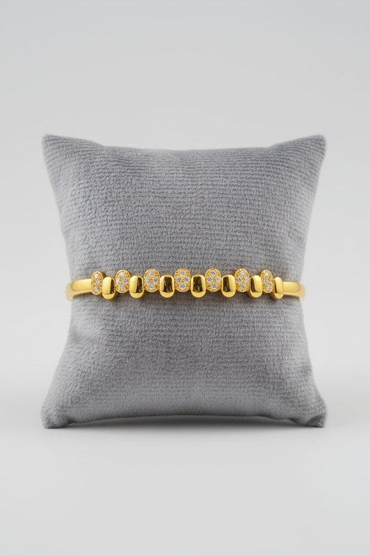 Beaded Pavé Gold Plated AD Bracelet for Women | Anti Tarnish American Diamond Designer Cuff Bracelet | Party Wear Kada