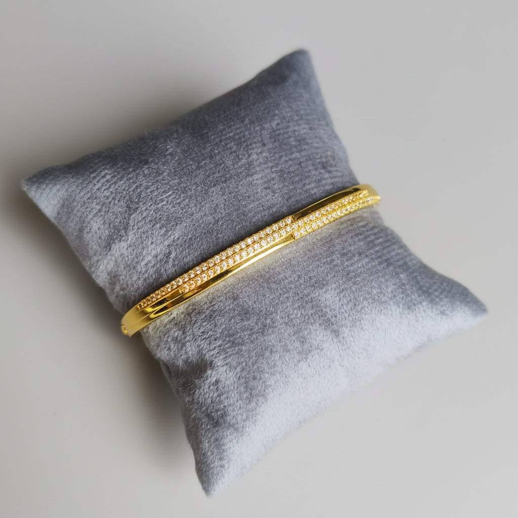 Elegant Gold Plated Pavé AD Bracelet for Women | Anti Tarnish American Diamond Slim Bangle | Minimal Party Wear Bracelet