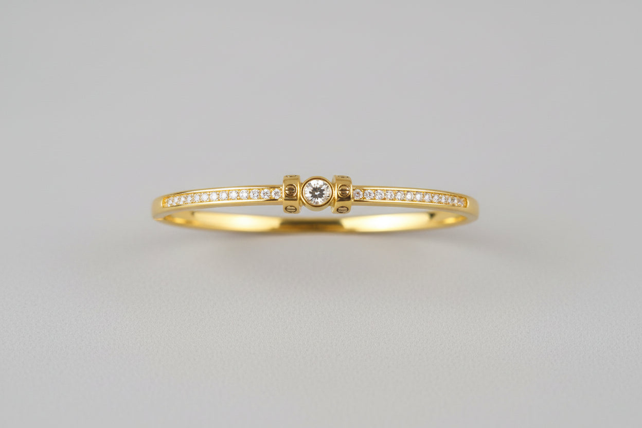 Minimal Screw Design Gold Plated AD Bracelet for Women | Anti Tarnish American Diamond Cuff Bracelet | Elegant Daily Wear Kada