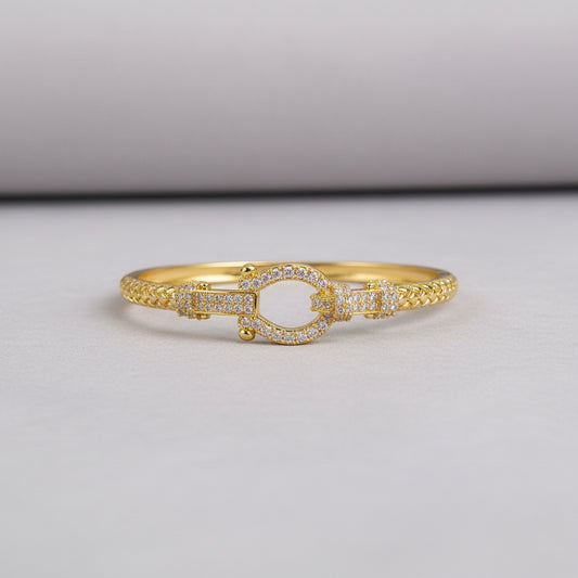 Luxury Lock Design Gold Plated AD Bracelet for Women | Anti Tarnish American Diamond Cuff Bracelet | Party Wear Statement Kada