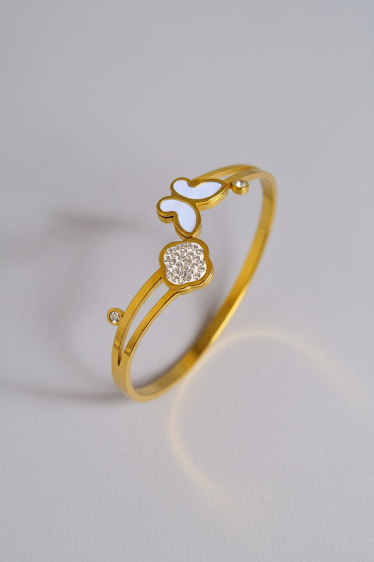Luxury Butterfly & Clover Open Cuff Bracelet for Women | Gold Plated Anti Tarnish Adjustable Bangle | Korean Style Minimal Designer Bracelet