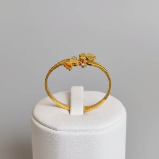 Gold Plated Butterfly & Clover Bracelet for Women | Elegant Crystal Designer Open Bangle