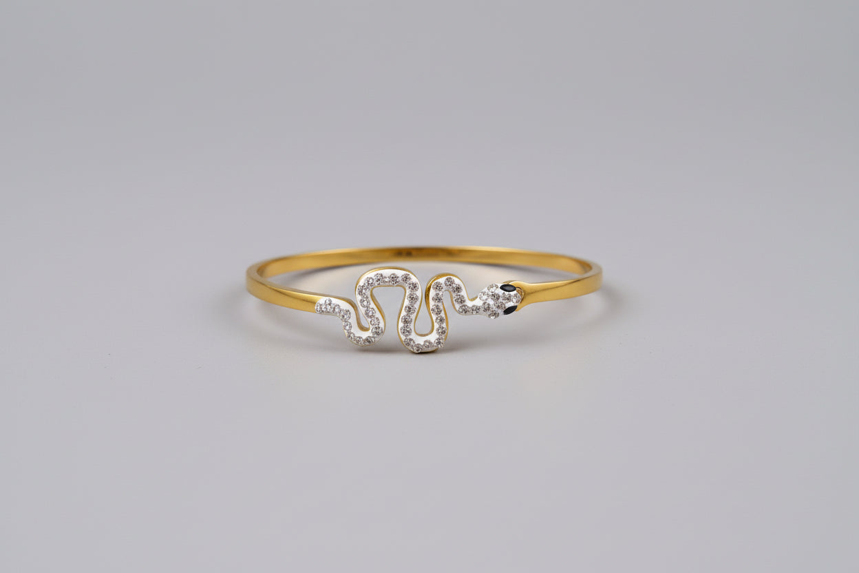 Elegant Gold Plated Snake Bracelet with Crystal Stones | Minimal Luxury Bangle for Women