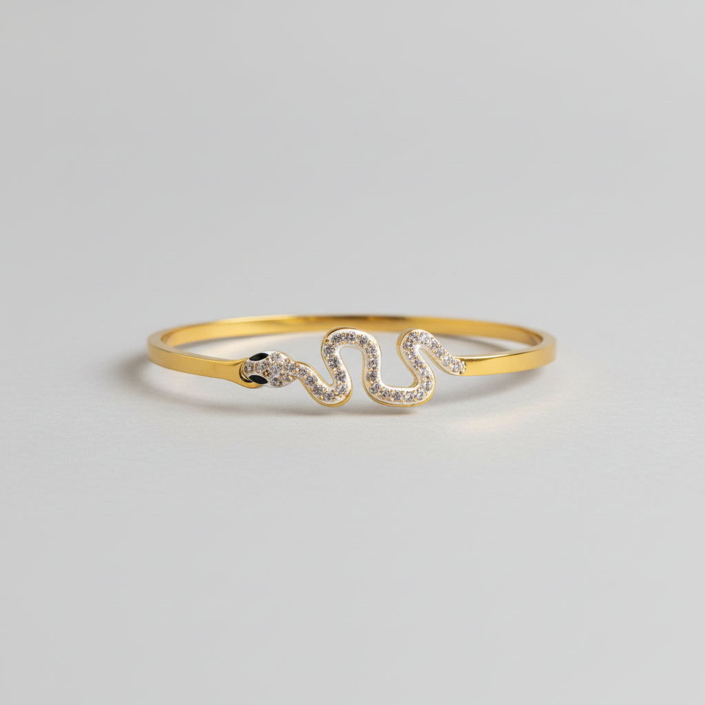 Elegant Gold Plated Snake Bracelet with Crystal Stones | Minimal Luxury Bangle for Women