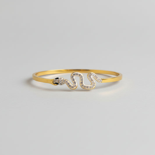 Elegant Gold Plated Snake Bracelet with Crystal Stones | Minimal Luxury Bangle for Women
