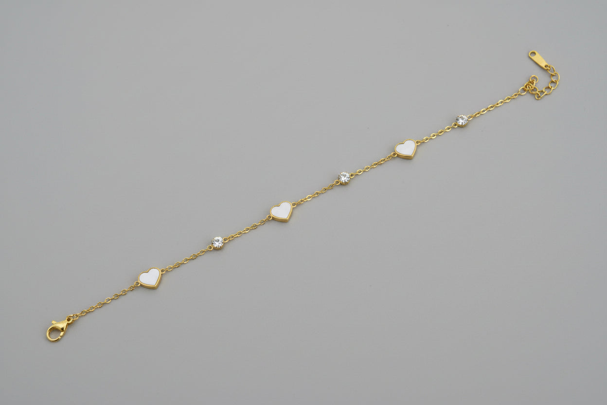 Gold Heart Charm Bracelet for Women | Dainty Adjustable Chain Bracelet with Crystal Accents | Minimal Romantic Jewelry