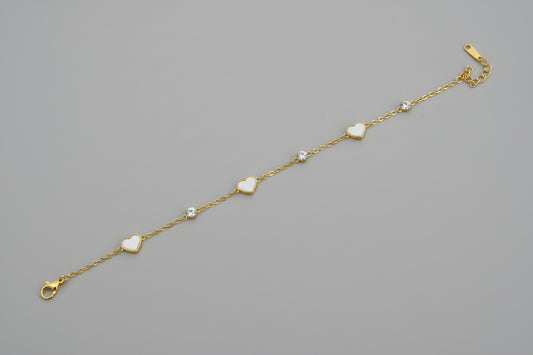 Gold Heart Charm Bracelet for Women | Dainty Adjustable Chain Bracelet with Crystal Accents | Minimal Romantic Jewelry