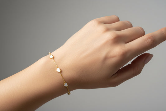 Gold Heart Charm Bracelet for Women | Dainty Adjustable Chain Bracelet with Crystal Accents | Minimal Romantic Jewelry