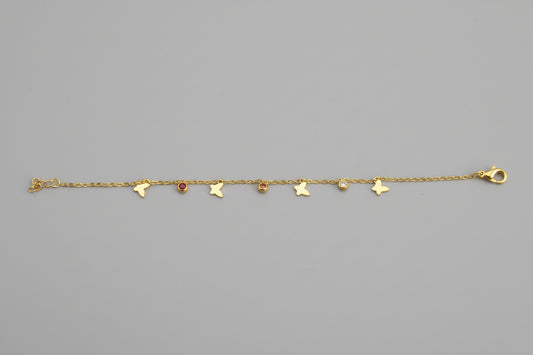 Gold Butterfly Charm Bracelet with Crystal Accents | Dainty Adjustable Chain Bracelet for Women | Minimal Everyday Jewelry