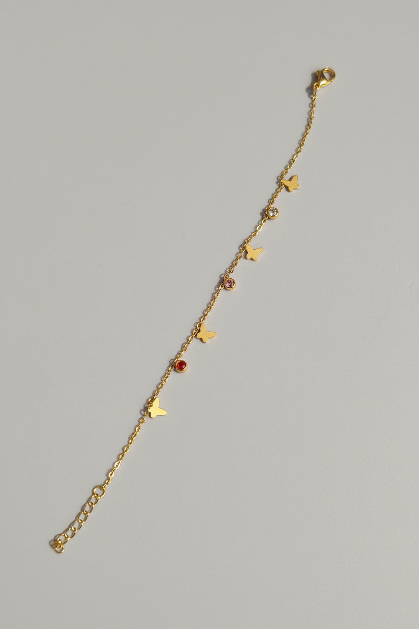 Gold Butterfly Charm Bracelet with Crystal Accents | Dainty Adjustable Chain Bracelet for Women | Minimal Everyday Jewelry