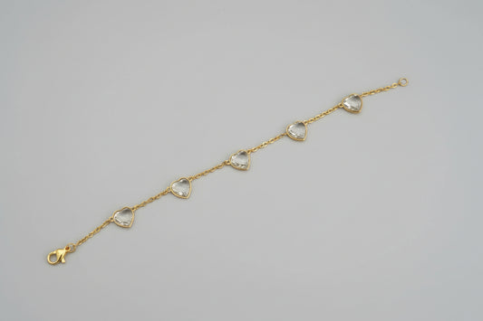 Gold Heart Crystal Chain Bracelet for Women | Dainty Adjustable Heart Link Bracelet | Minimal Romantic Jewelry