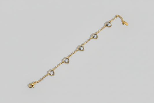 Gold Heart Crystal Chain Bracelet for Women | Dainty Adjustable Heart Link Bracelet | Minimal Romantic Jewelry