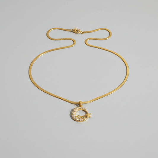 Gold Crescent Moon & Star Pendant Necklace for Women | Infinity Charm Snake Chain | Dainty Celestial Jewelry