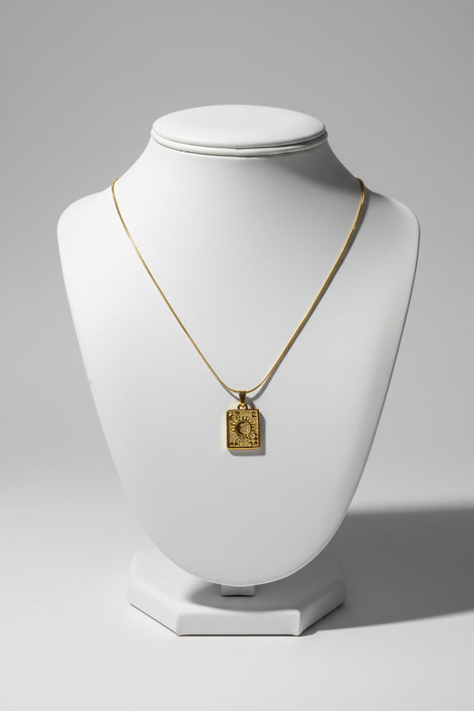 Minimal Gold Square Pendant Necklace for Women | Elegant Textured Charm Chain | Everyday Luxury Jewelry