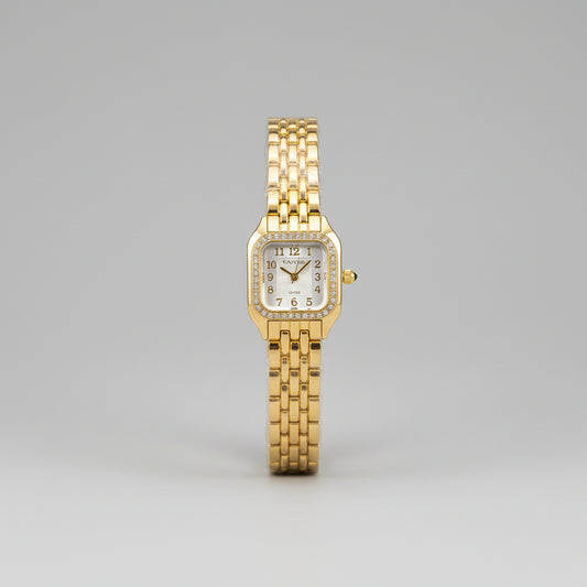 Elegant Gold Crystal Square Dial Watch for Women | Vintage Bracelet Wrist Watch