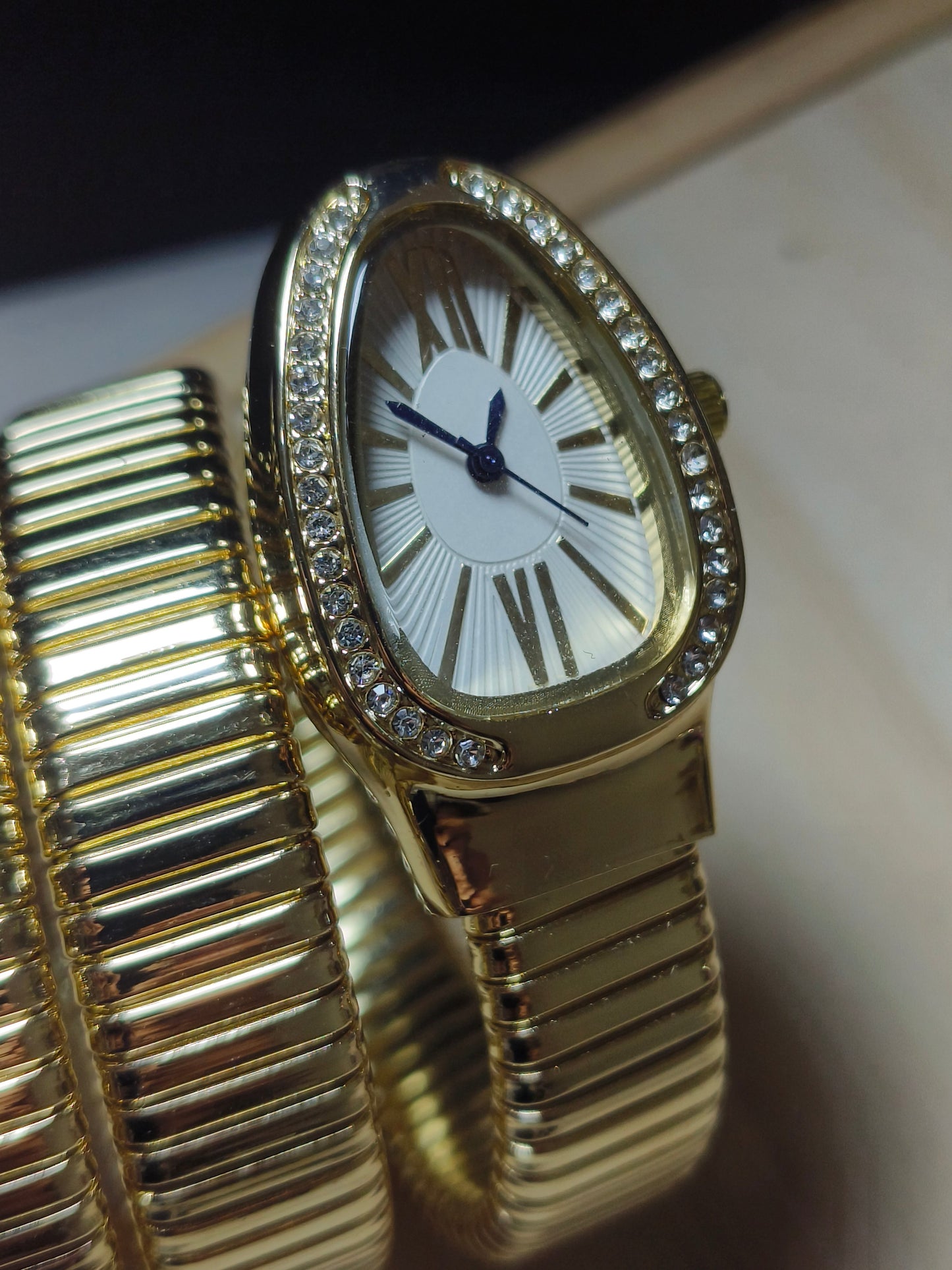 Vintage Gold Wrap Bracelet Watch for Women | Luxury Roman Dial Cuff Watch
