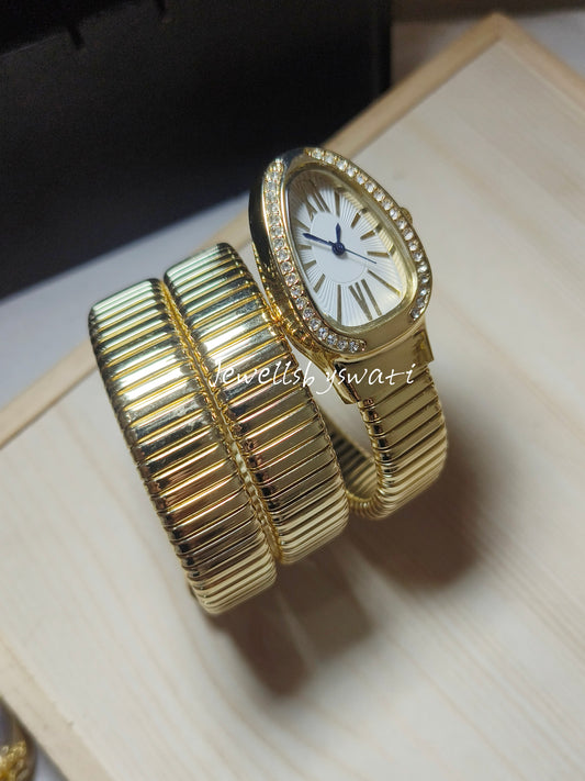 Vintage Gold Wrap Bracelet Watch for Women | Luxury Roman Dial Cuff Watch