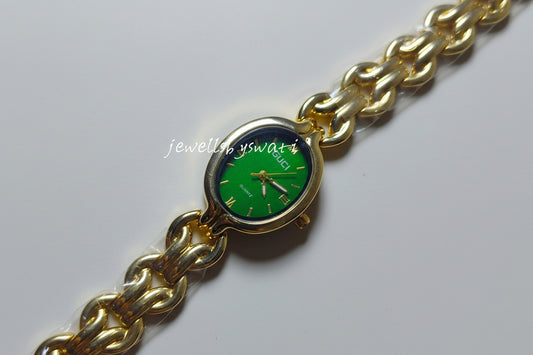 Luxury Gold Chain Watch for Women | Emerald Green Dial Statement Bracelet Watch