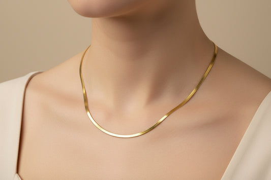 21 Inch Snake Chain Necklace – Unisex Gold Stainless Steel Waterproof Anti-Tarnish Flat Chain