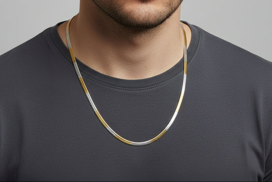 21 Inch Dual Shade Snake Chain Necklace – Unisex Waterproof Anti-Tarnish Stainless Steel Two-Tone Flat Chain