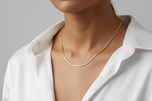 21 Inch Snake Chain Necklace – Unisex Gold Stainless Steel Waterproof Anti-Tarnish Flat Chain