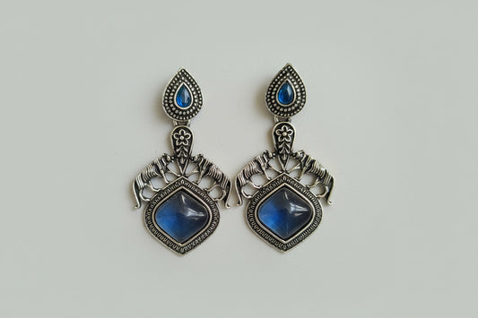 Sabyasachi Inspired Oxidised Silver Earrings with Red stone
