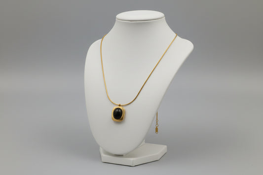 Gold Plated Black Stone Pendant Necklace – Minimal Square Statement Chain for Women