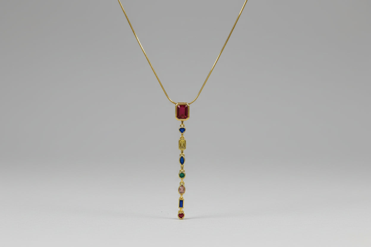 Multi-Gemstone Gold Drop Pendant Necklace