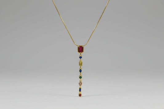 Multi-Gemstone Gold Drop Pendant Necklace
