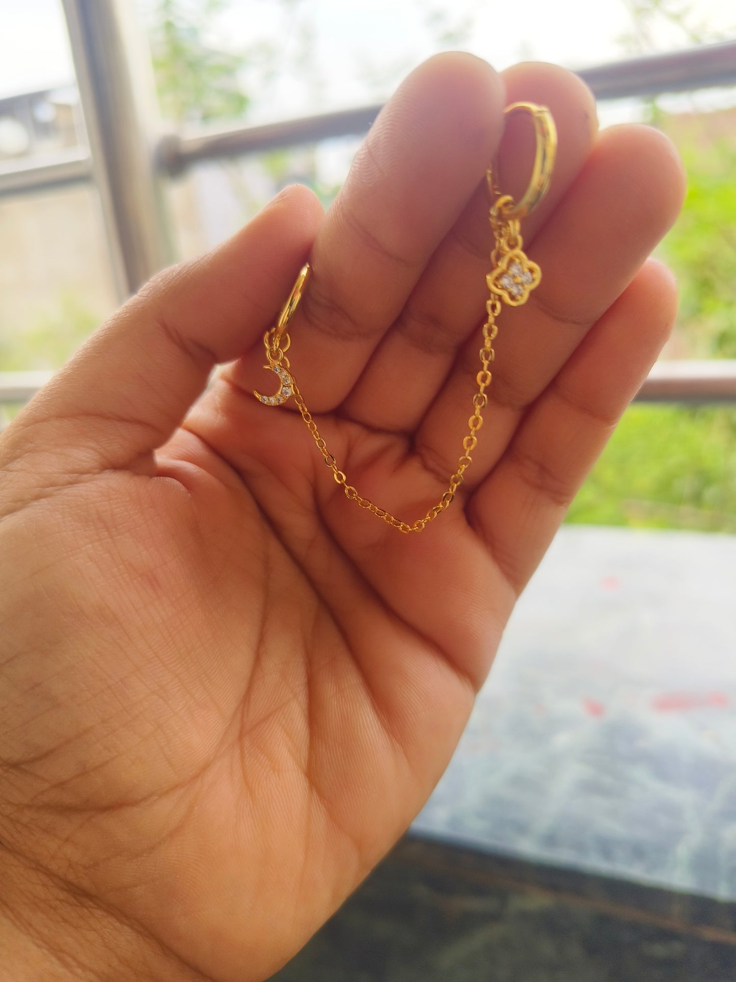 Moon & Flower Stack Chain hoops |EC 16