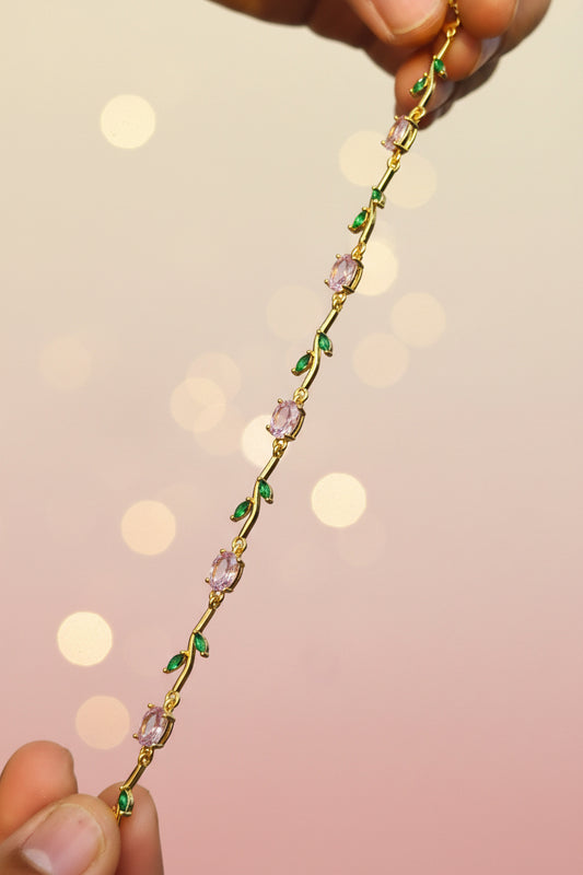 Pink & Green Tulip Bracelate (baby size /thinwrist)