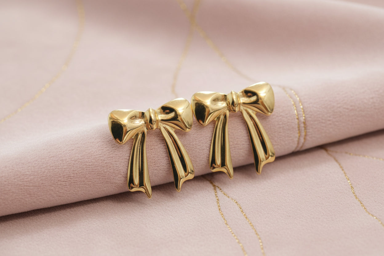 Elegant Gold Bow Earrings for Women |