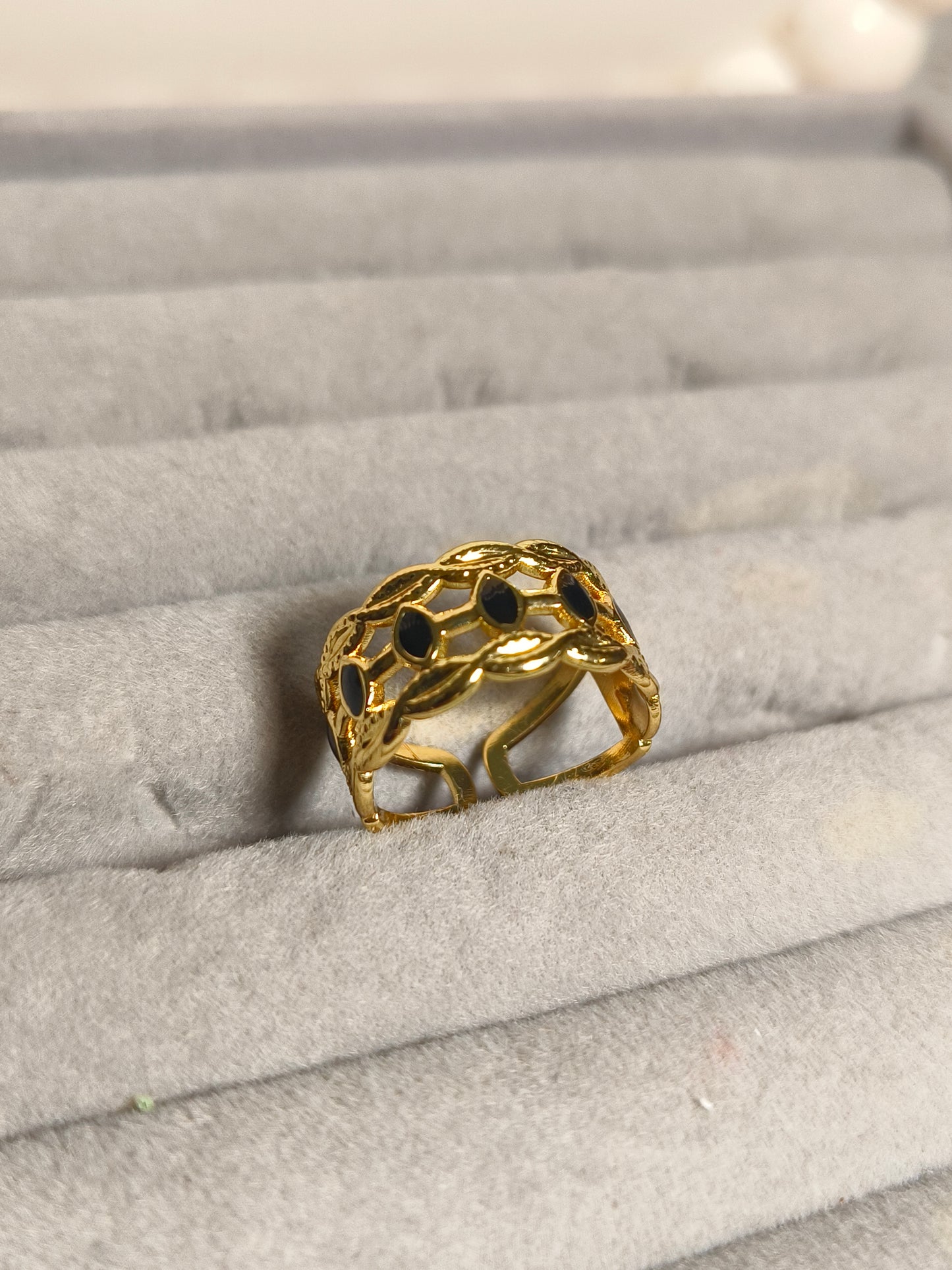 Black & Gold Statement Ring for Women