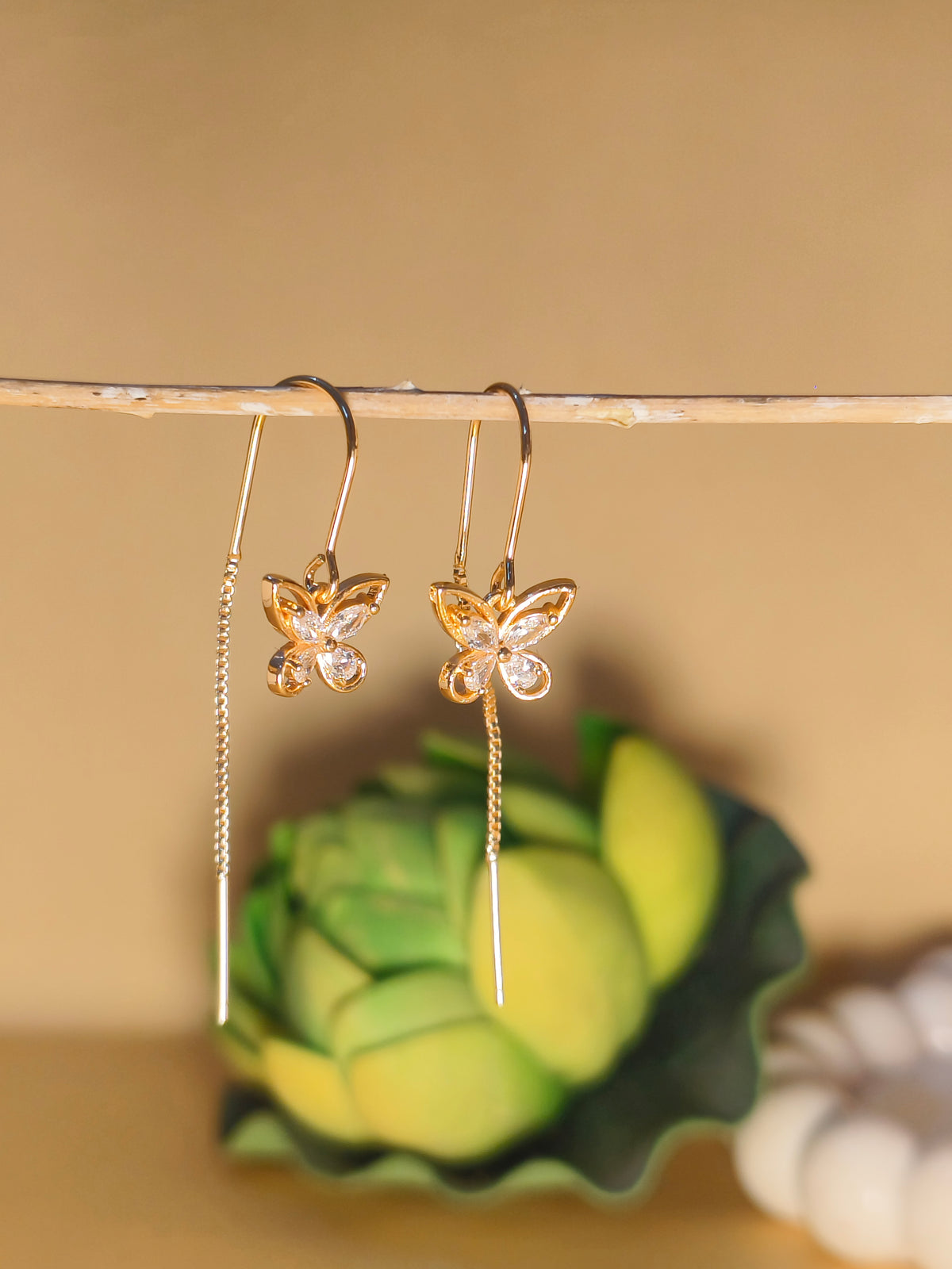 Butterfly Threader Earrings (Rose Gold)