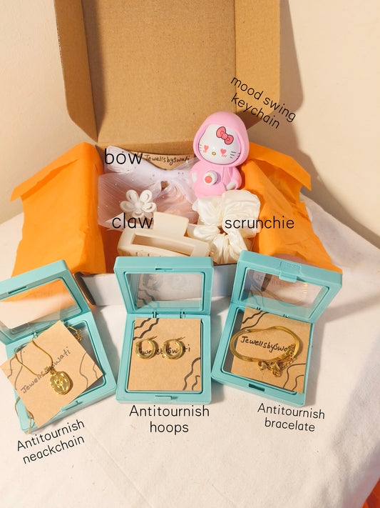 Cute Jewelry Gift Hamper for Women | Gold Finish Necklace, Hoop Earrings & Bracelet | Perfect Valentine, Birthday & Self-Love 🎁