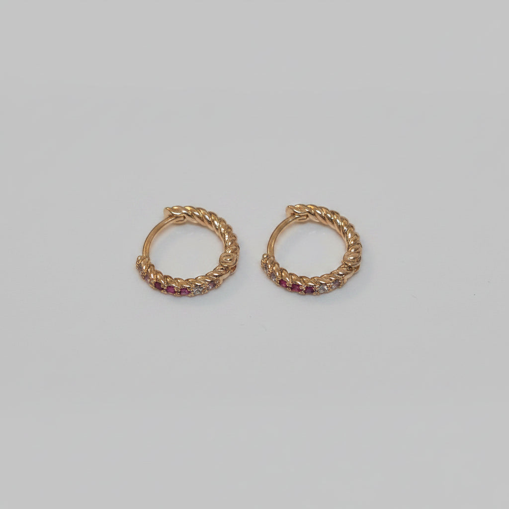 AD Golden hoops with pink stone for loob piercing