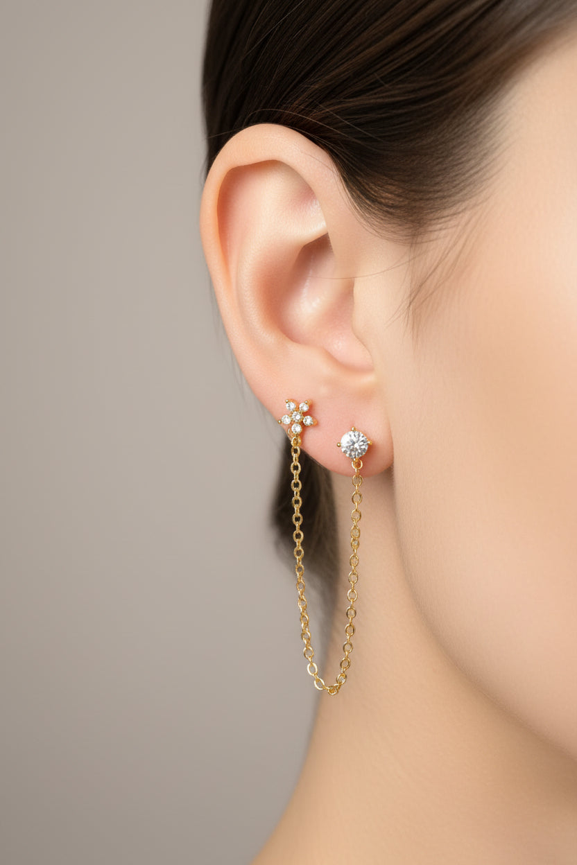 Ball Back Earrings chain connector earrings (pair)
