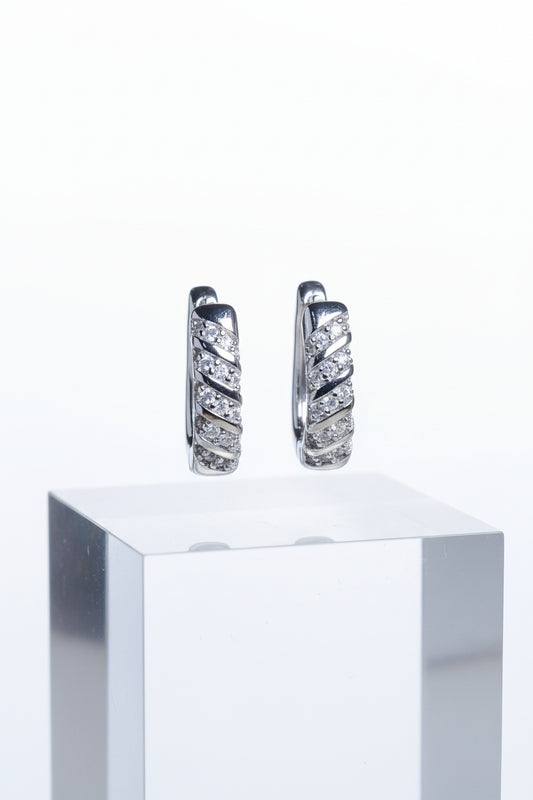 Silver CZ Twisted Bar Hoop Earrings