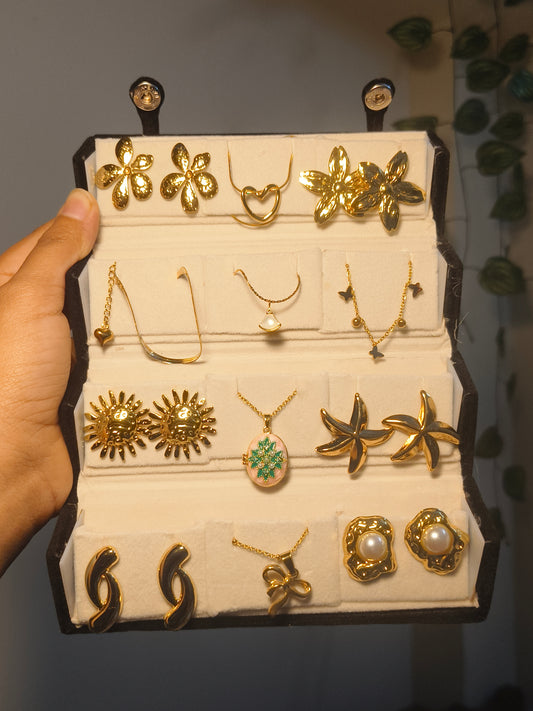 Premium Anti-Tarnish Jewelry Gift Box | 4 Neck Chains, 6 Earrings Pairs & 2 Bracelets | Waterproof Stainless Steel Collection