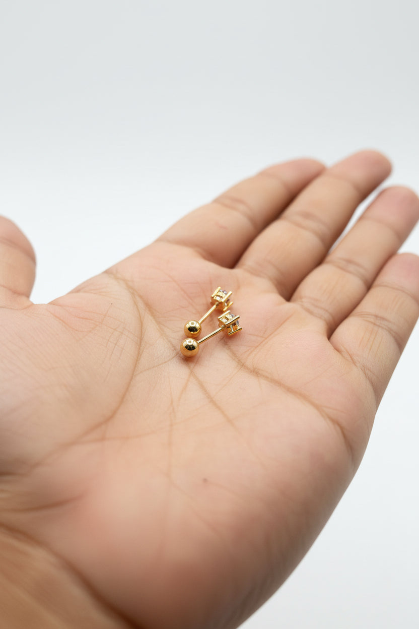 Single stone ball back studs (golden)