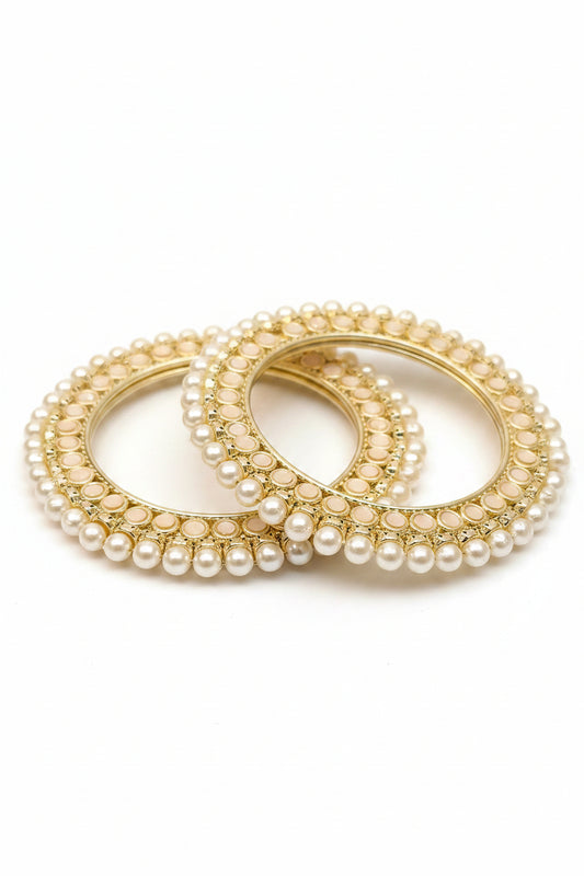 Cream Rajwadi Bangles With Pearls