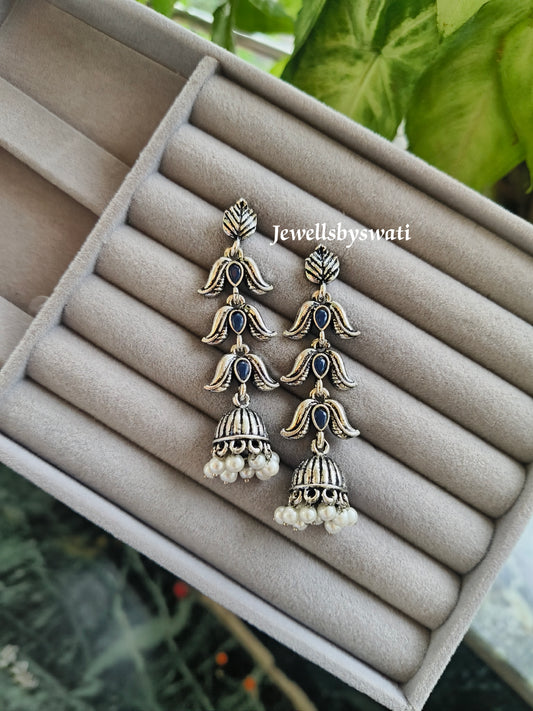 Pearl Drop Blue Jhumki Earrings